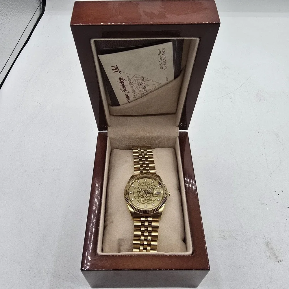 NIB Schwans Chairman Watch Gold Plated 11‎ Diamonds Jubilee Day Date Watch 35mm